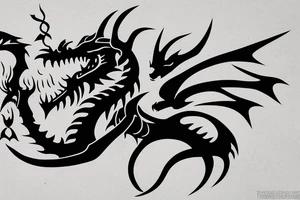 a black dragon with a knife in mouth tattoo idea