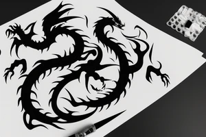 a black dragon with a knife in mouth, 4k realist tattoo idea
