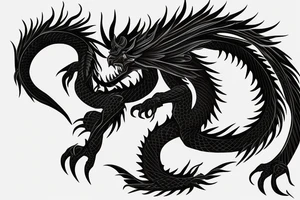 a black dragon with a knife in mouth, 4k realist tattoo idea