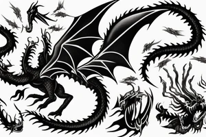 a black dragon with a knife in mouth, 4k realist tattoo idea