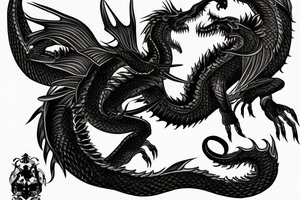 a black dragon with a knife in mouth, 4k realist tattoo idea