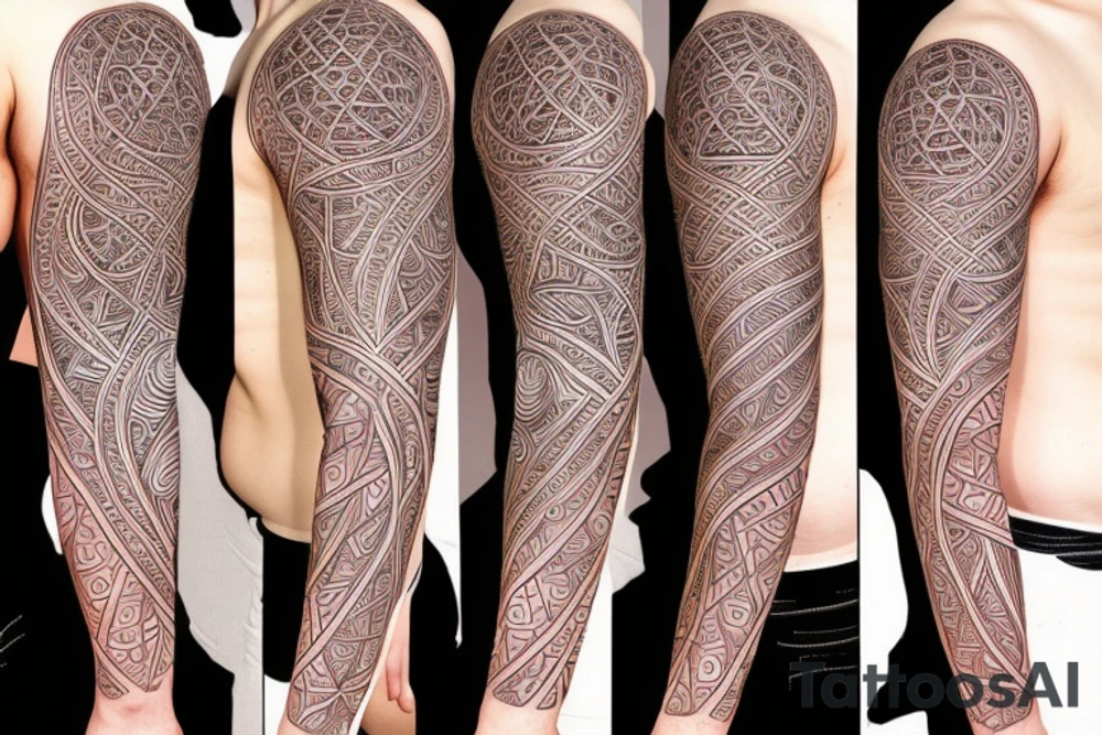 Half sleeve of symmetrical patterns inspired by Meshuggah and Alex grey tattoo idea
