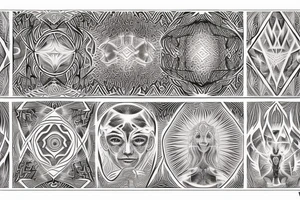Half sleeve of symmetrical patterns inspired by Meshuggah and Alex grey tattoo idea