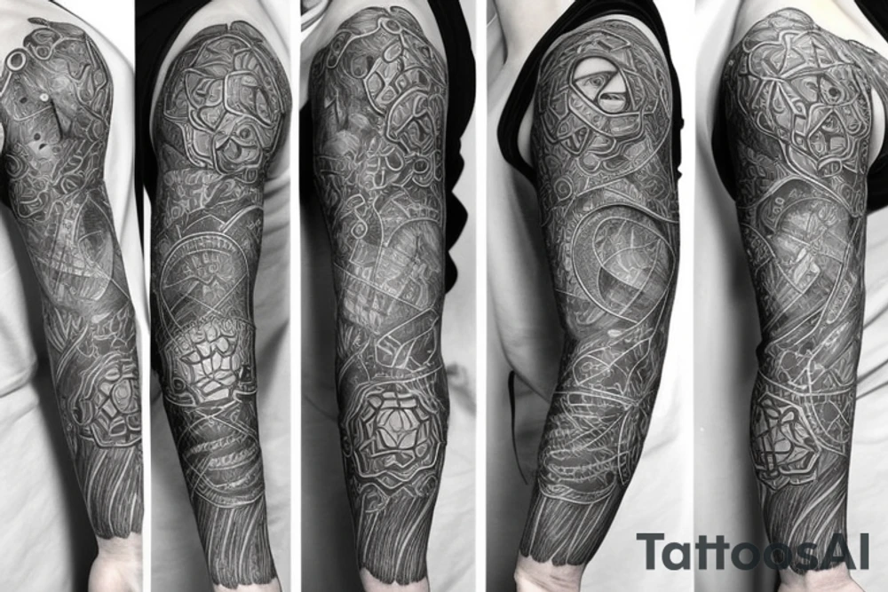 Sleeve tattoo for a thin hand inspired by Meshuggah tattoo idea