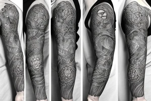 Sleeve tattoo for a thin hand inspired by Meshuggah tattoo idea