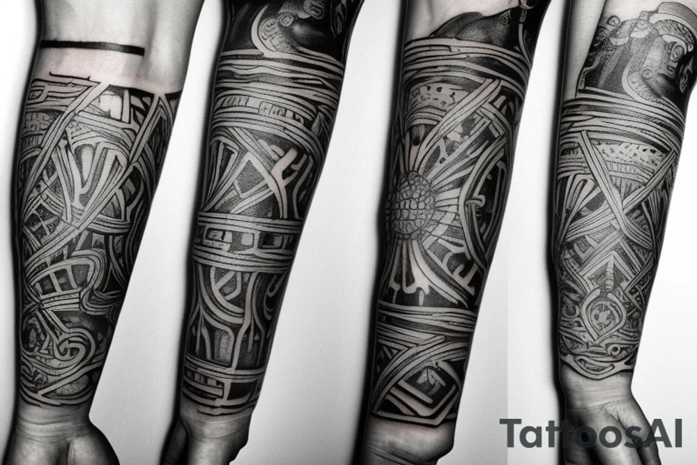 Sleeve tattoo for a thin hand inspired by Meshuggah tattoo idea