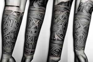 Sleeve tattoo for a thin hand inspired by Meshuggah tattoo idea