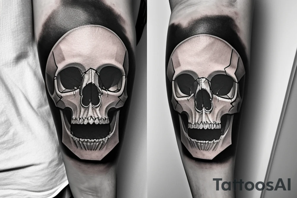 A skull with a Le fort III fracture that has the phrase ”MEMENTO MORI” beneath it tattoo idea
