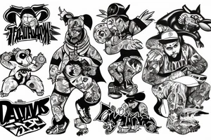 tazmanian devil in hip hop clothes tattoo idea
