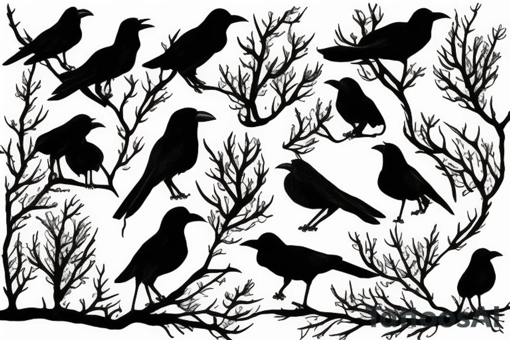seven crows on an aspen tree tattoo idea