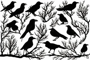 seven crows on an aspen tree tattoo idea