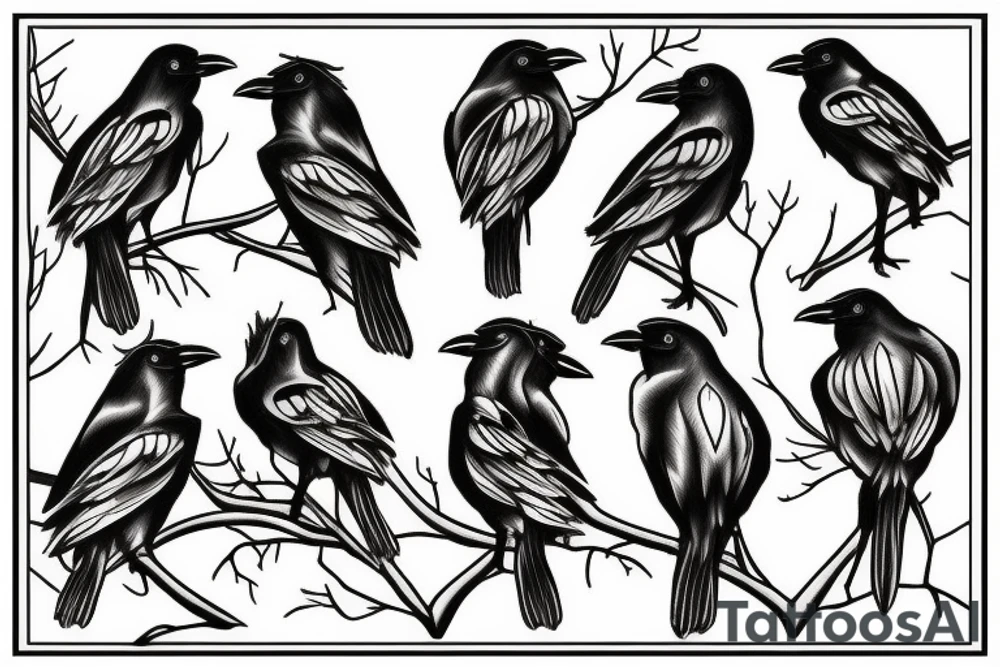 seven crows on an aspen tree tattoo idea