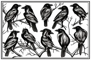 seven crows on an aspen tree tattoo idea