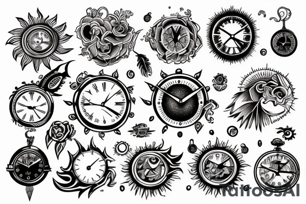 sun and clock tattoo idea