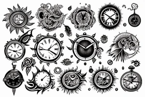 sun and clock tattoo idea
