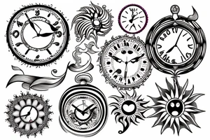 sun and clock tattoo idea