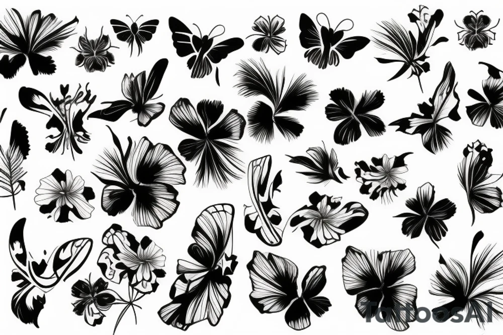 Butterfly hibiscus flower black bamboo tattoo idea