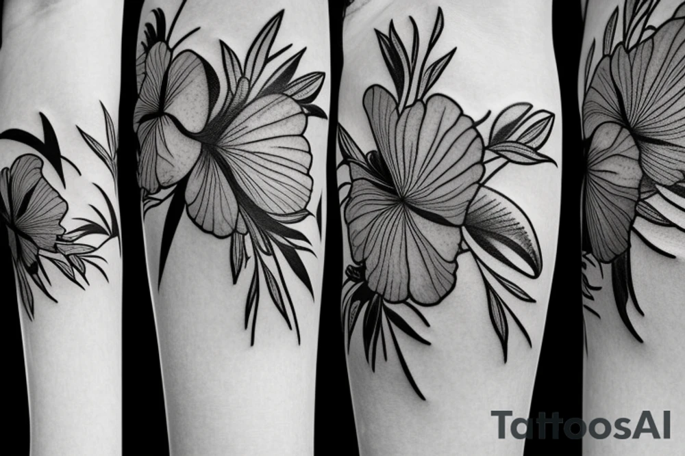 Butterfly hibiscus flower black bamboo tattoo idea