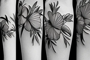 Butterfly hibiscus flower black bamboo tattoo idea