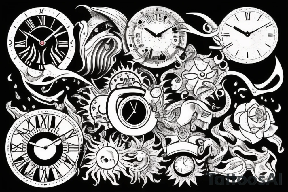 sun and clock tattoo idea