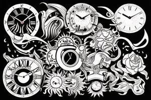 sun and clock tattoo idea