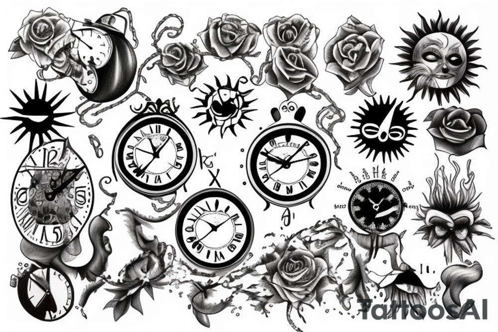 sun and clock tattoo idea
