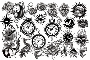 sun and clock tattoo idea