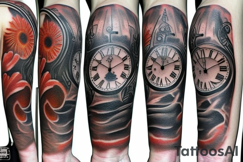 sun and clock tattoo idea