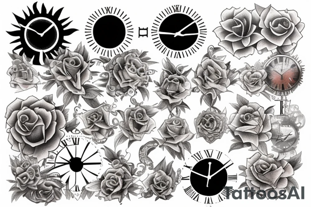 sun and clock tattoo idea