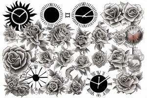 sun and clock tattoo idea