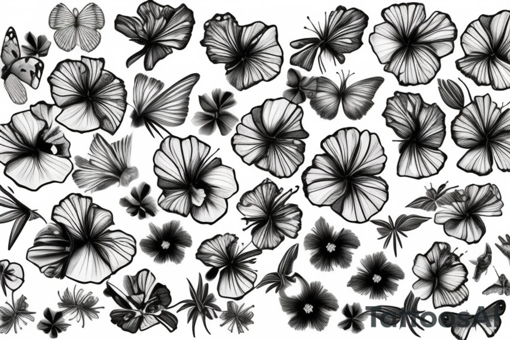 Butterfly hibiscus flower tattoo idea