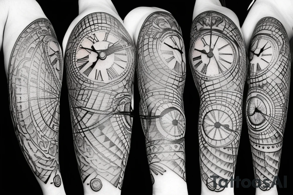 sun and clock tattoo idea