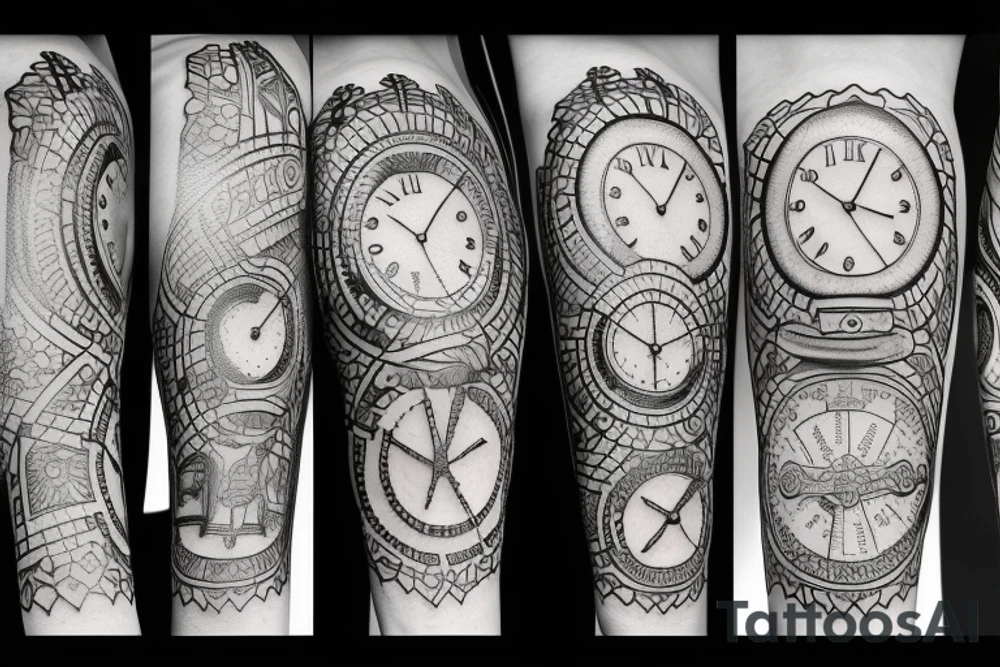 sun and clock tattoo idea