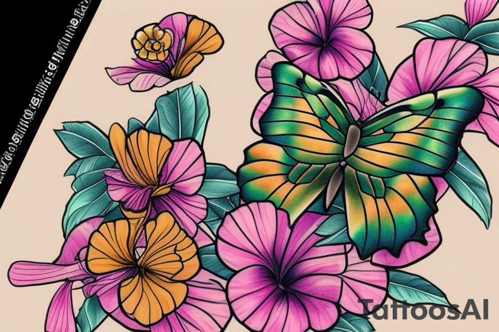 Butterfly in a hibiscus flower tattoo idea