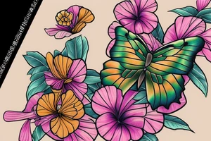 Butterfly in a hibiscus flower tattoo idea
