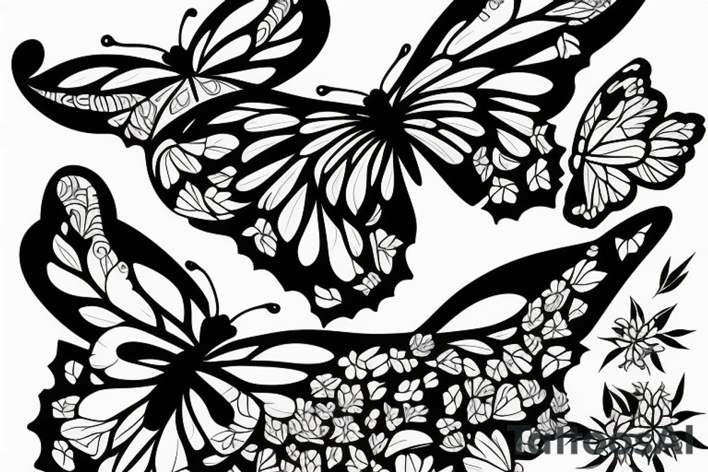 Butterfly surrounded by bamboo tattoo idea