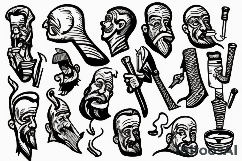 Old man smoking pipe tattoo idea