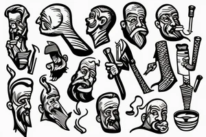 Old man smoking pipe tattoo idea