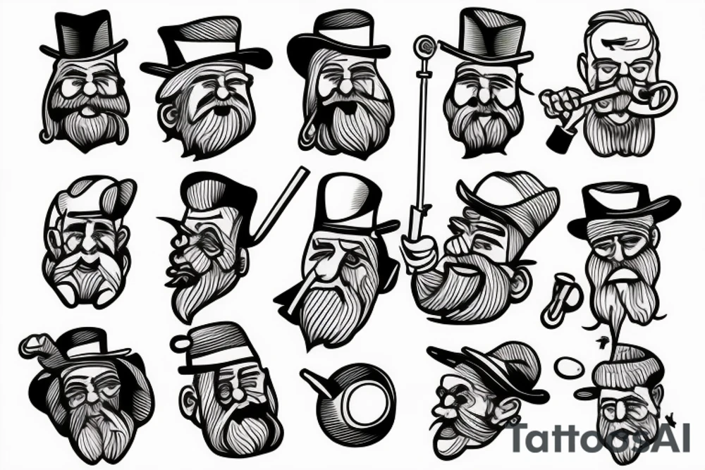 Old man smoking pipe tattoo idea