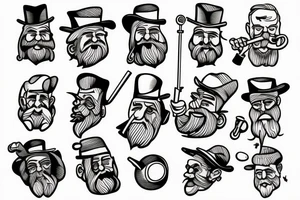 Old man smoking pipe tattoo idea