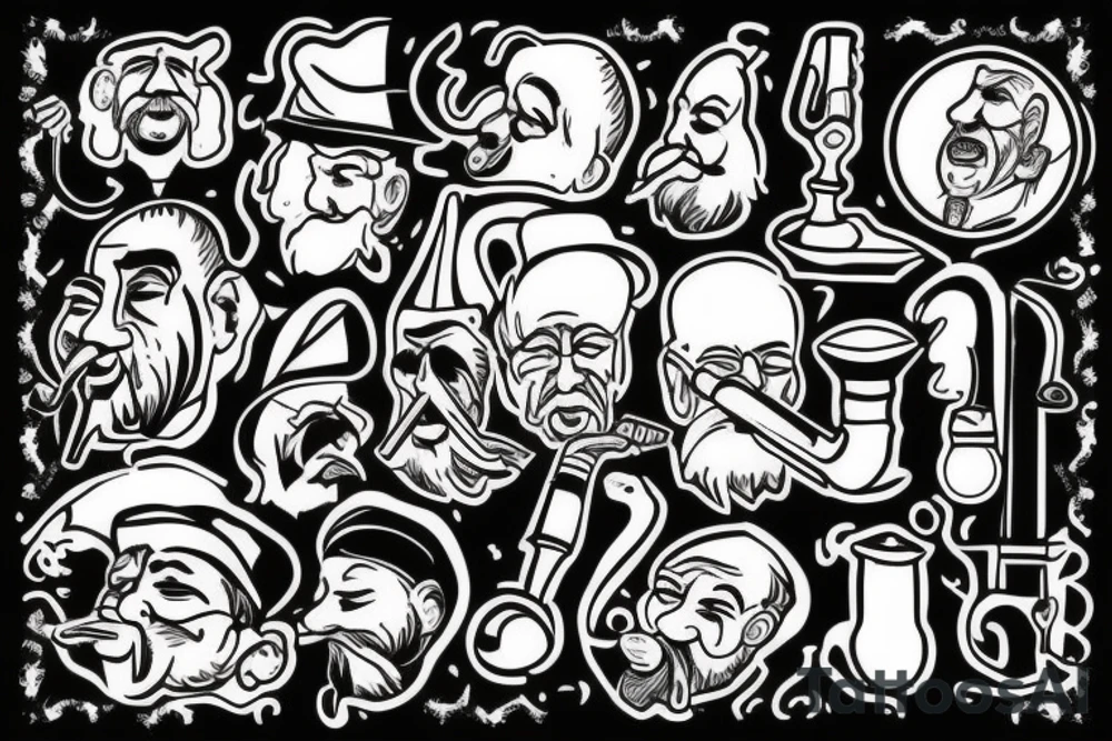 Old man smoking pipe tattoo idea