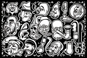 Old man smoking pipe tattoo idea
