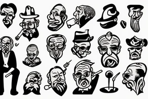 Old man smoking pipe tattoo idea