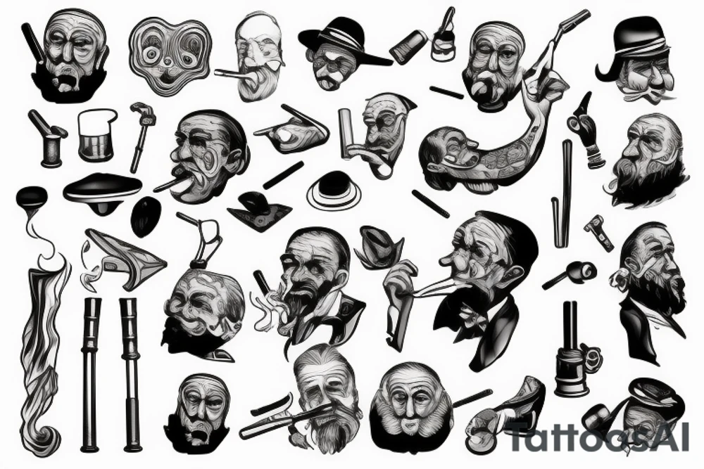 Old man smoking pipe tattoo idea