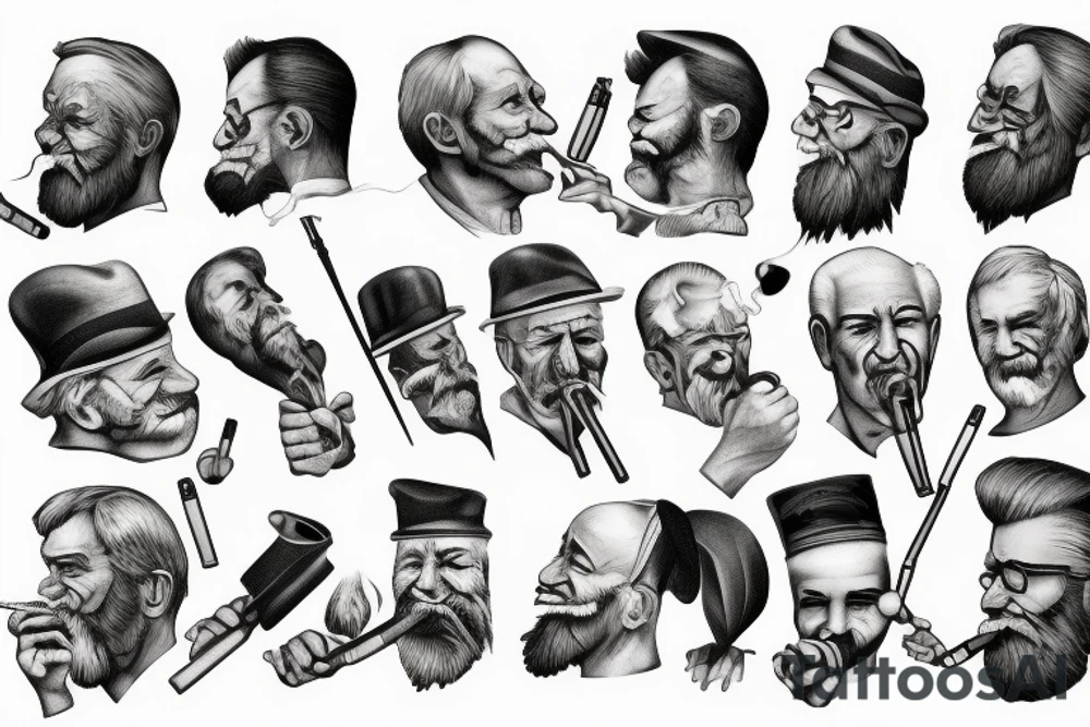Old man smoking pipe tattoo idea