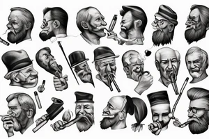 Old man smoking pipe tattoo idea