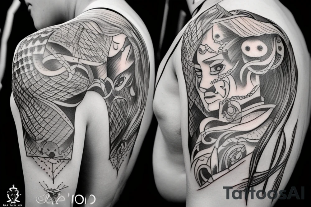 Female warrior behind a castle tattoo idea