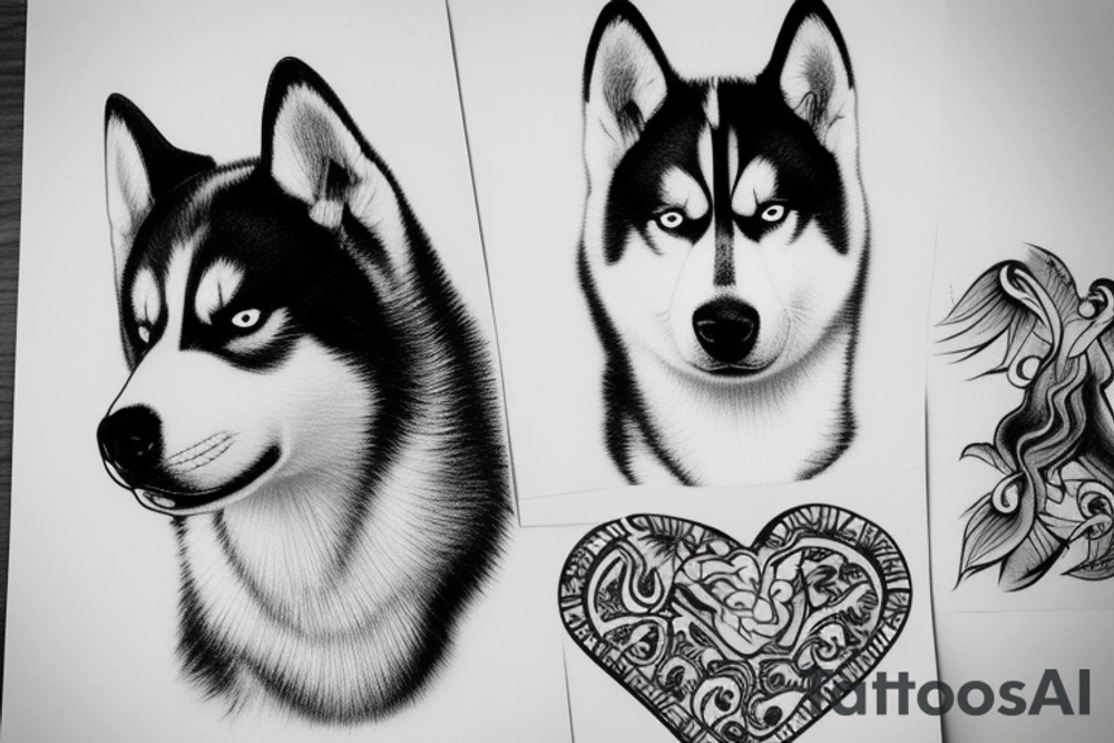 Black and white Husky dog tattoo idea