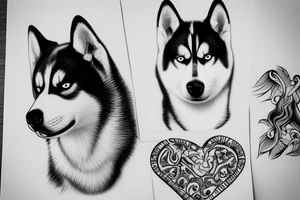 Black and white Husky dog tattoo idea
