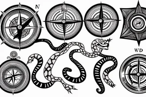 Snake goring through a compass,long body, curves tattoo idea